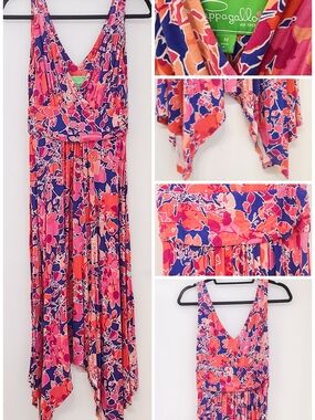 Pappagallo Boho Floral Handkerchief Hem Maxi Dress